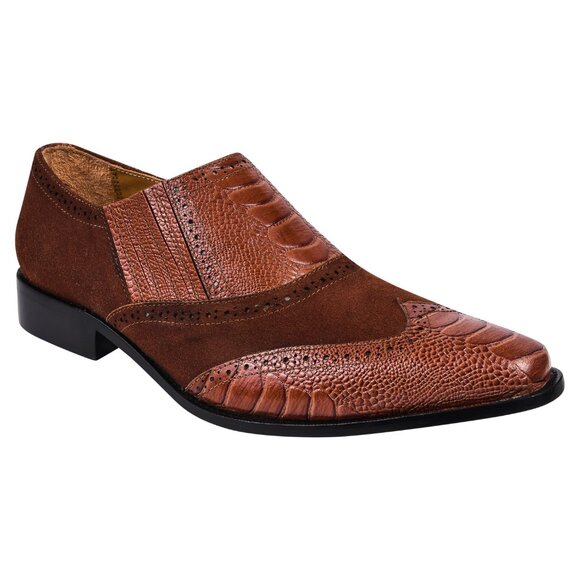Megan Men’s Ostrich Leg Printed Suede Leather Loafer Shoes
